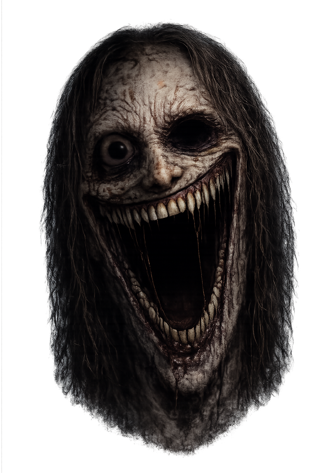 A distorted horror face slowly emerging from darkness